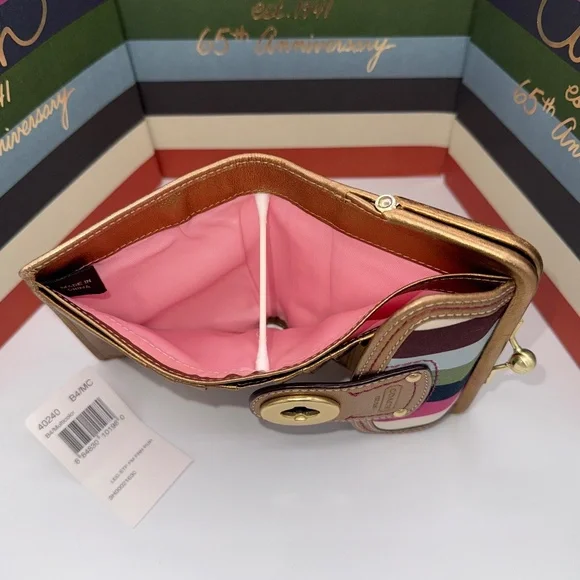COACH LEGACY STRIPE FRAMED WALLET WITH KISSLOCK COIN - Picture 6 of 16